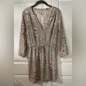 Loft Floral 3/4 Length Sleeved Dress with Tie Waist- Small